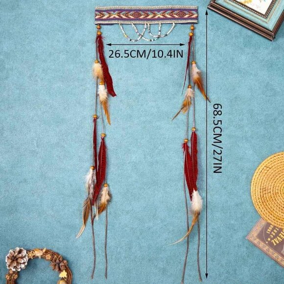 Boho Feather Headband Women Gypsy Beaded Hair Accessories Adjustable main image 4